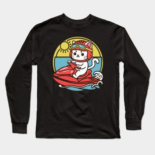 Cute Cat Jet Skiing Summer Gift Long Sleeve T-Shirt